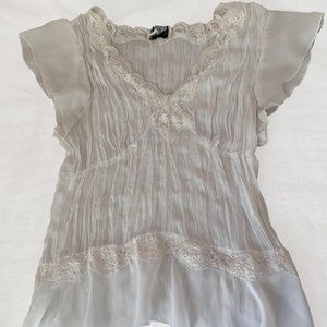 sheer white lace trim pleated top size m